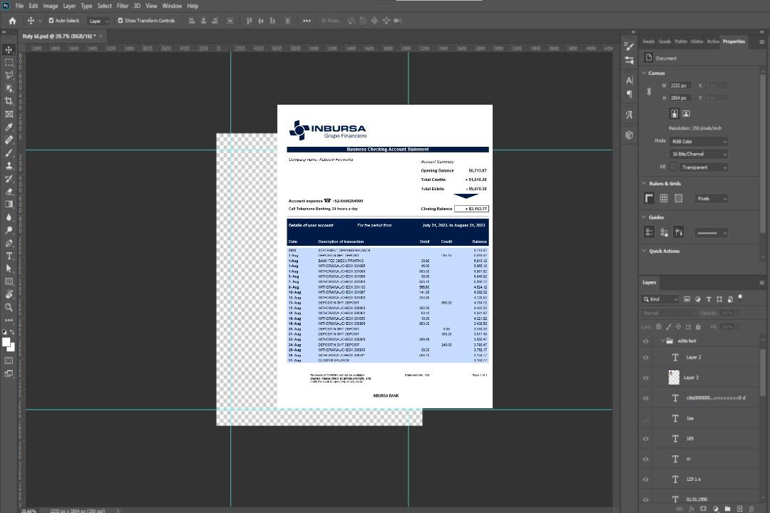 Modèle Word et PDF de relevé de compte courant de la société Inbursa Bank template Modèle Word et PDF de relevé de compte courant de la société Inbursa Bank template